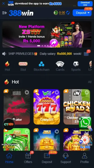 388Win Game App – Home Screen and Game Lobby Pakistan