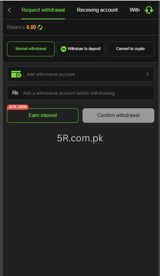 5R Game – Withdrawal Screen EasyPaisa JazzCash Pakistan