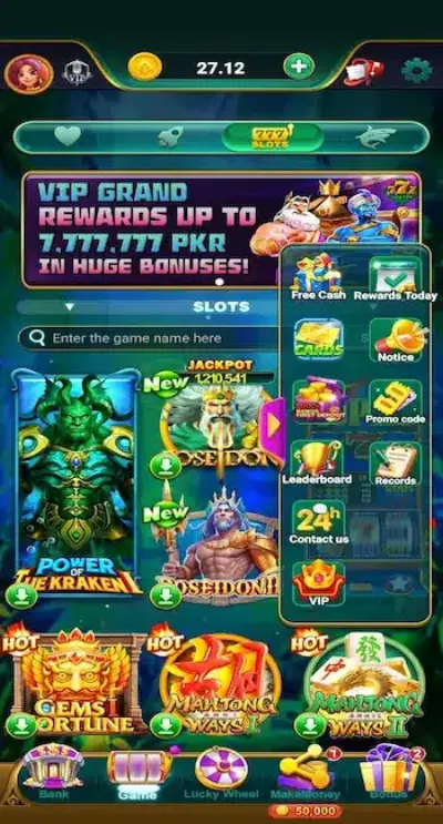 PK777 Game App – Home Screen and Game Lobby Pakistan