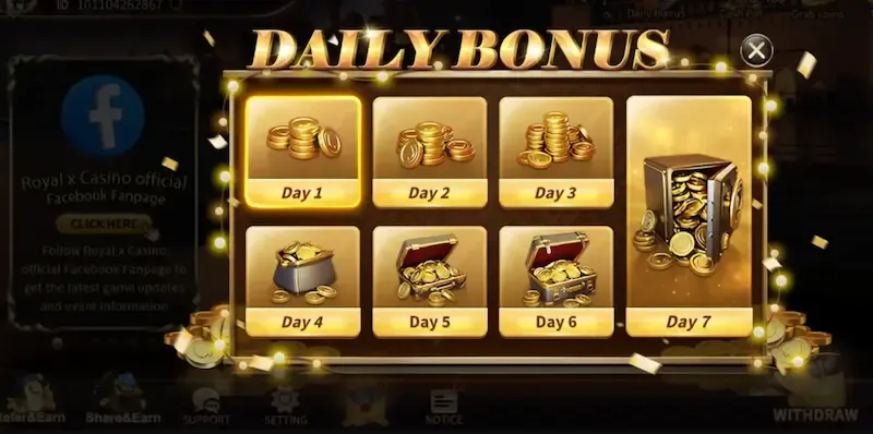 Royal X Casino bonus promotions screen Pakistan