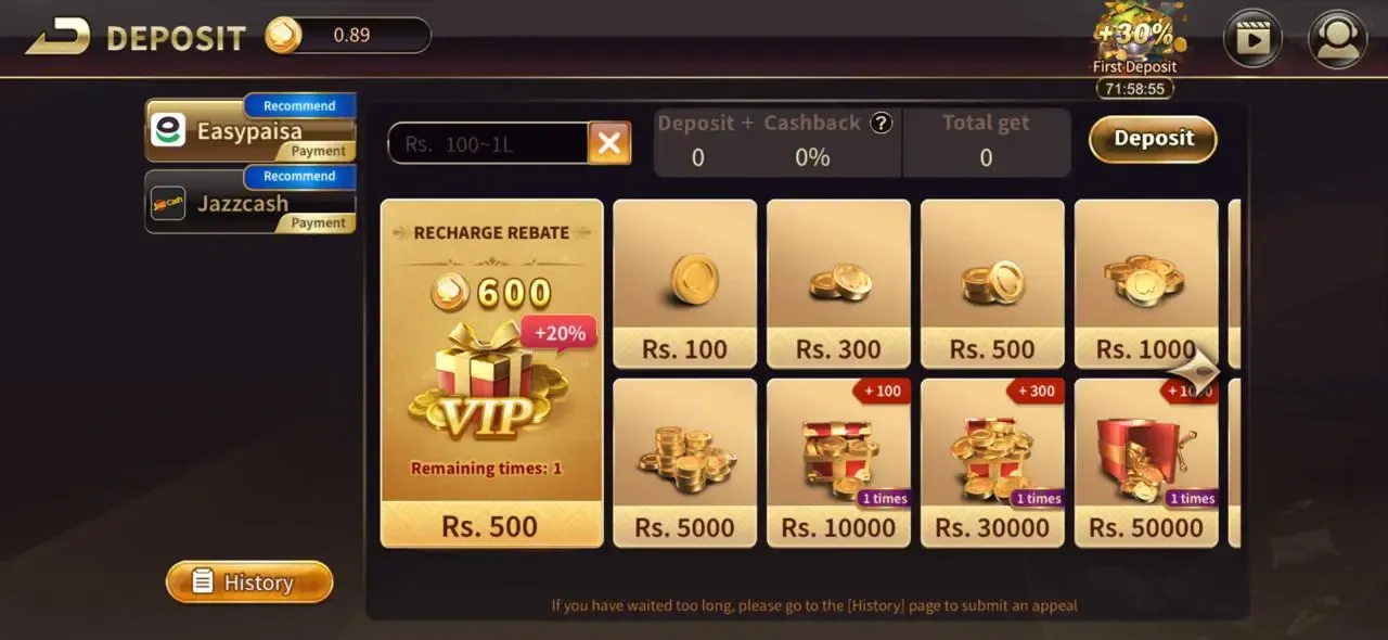 Royal X Casino deposit screen EasyPaisa JazzCash Pakistan