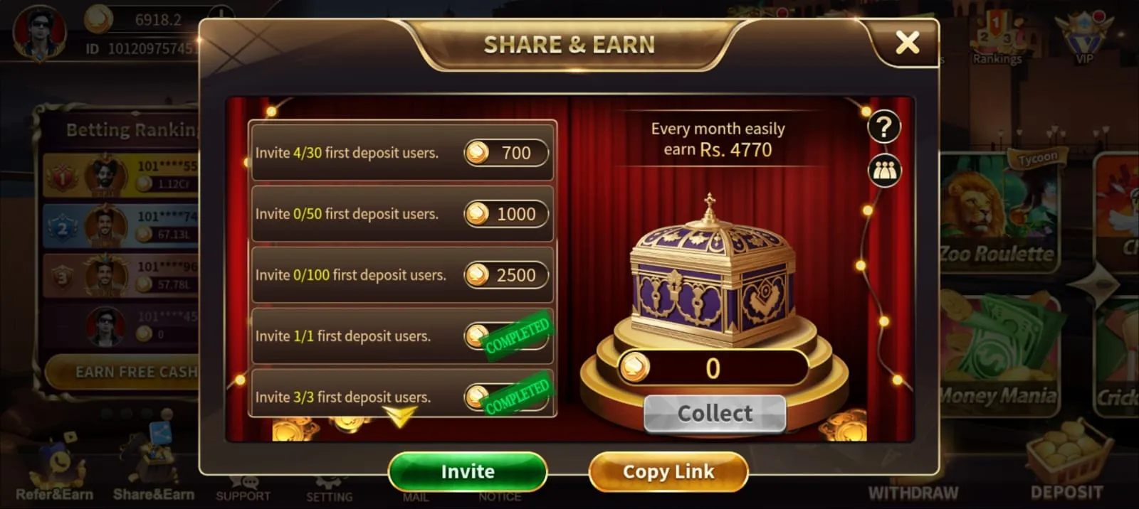 Royal X Casino referral commission dashboard Pakistan